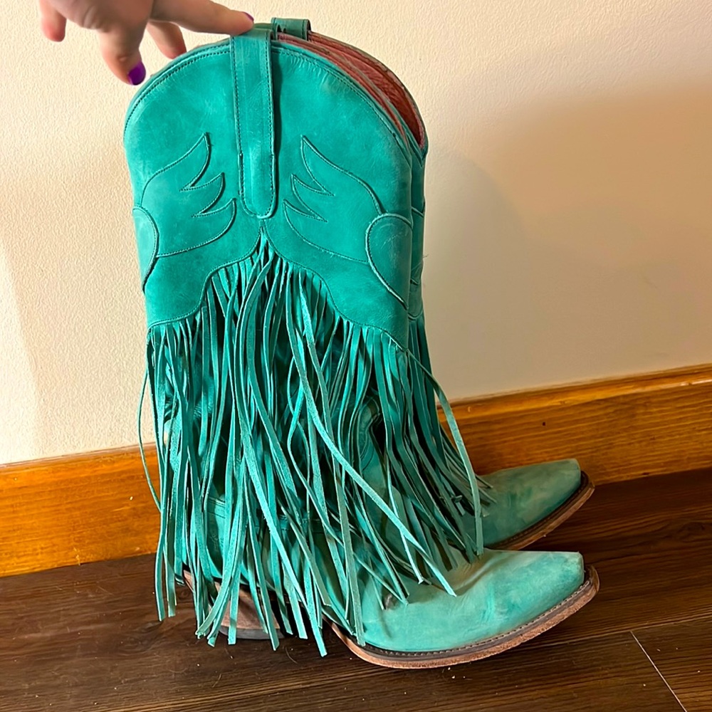 Turquoise junk gypsy / lane boots size 7 fringe cowgirl boots